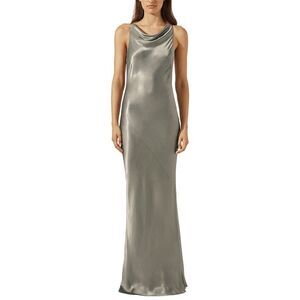 Shona Joy Silver Satin Cowl Neck Maxi Dress